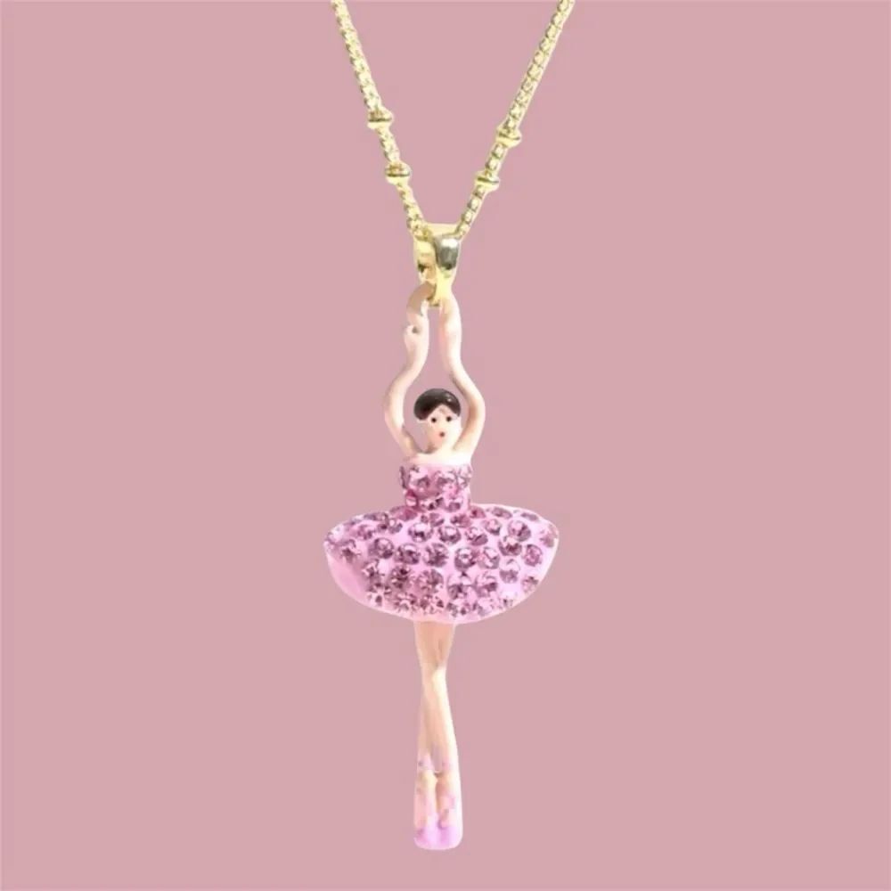 LES NEREIDES 18K Gold plated Elegant Pink Ballerina Pendant Necklace.
